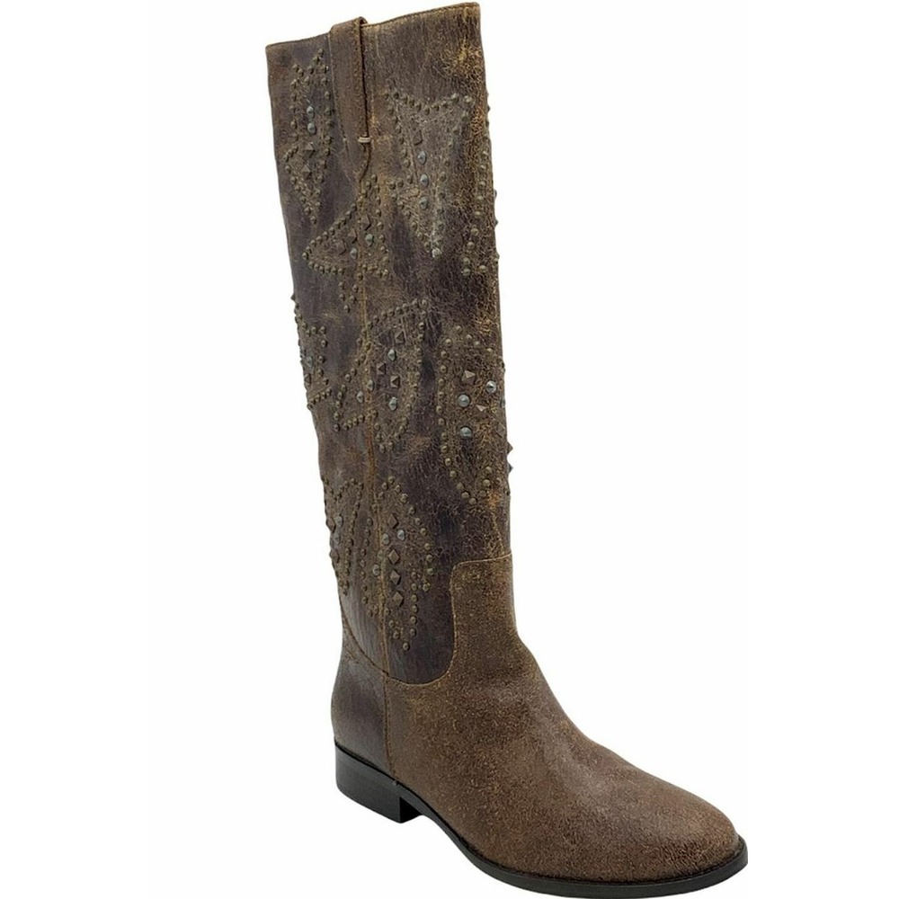 Frye Phoenix Pull On Tall Boots Brown Leather Studded 72352 3472352 Womens 6M